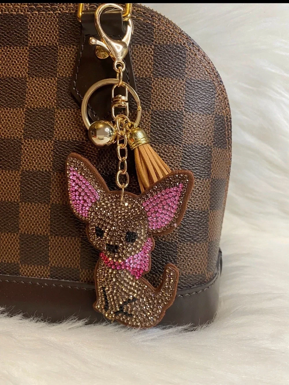 Crystal Chihuahua Keychain in Brown and Pink